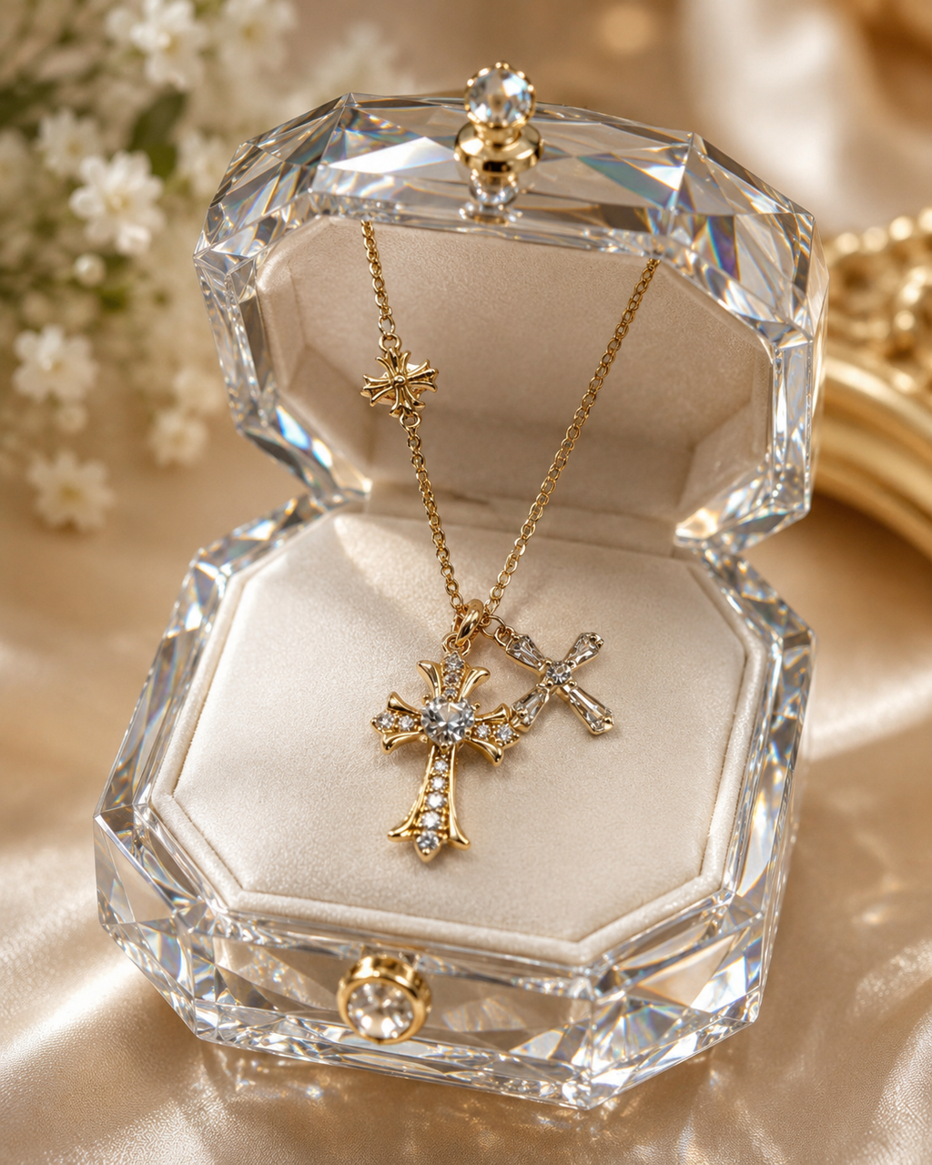 Luxury Gold Crystal Cross Necklace for Women – Elegant Faith Pendant