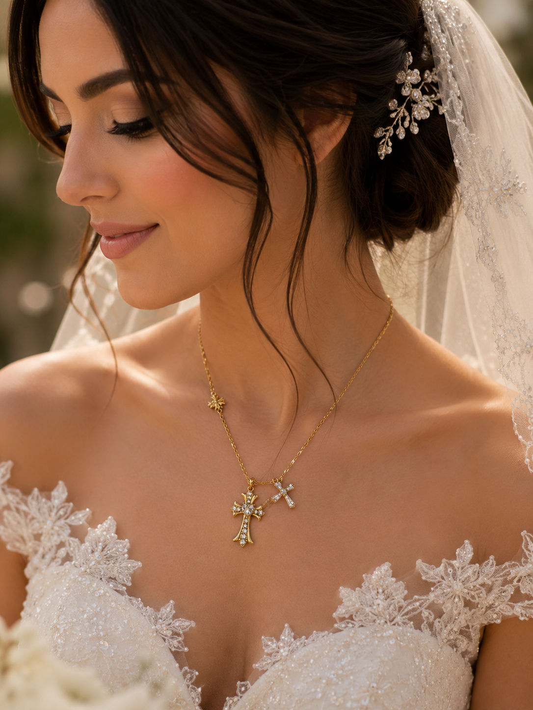 Luxury Gold Crystal Cross Necklace for Women – Elegant Faith Pendant