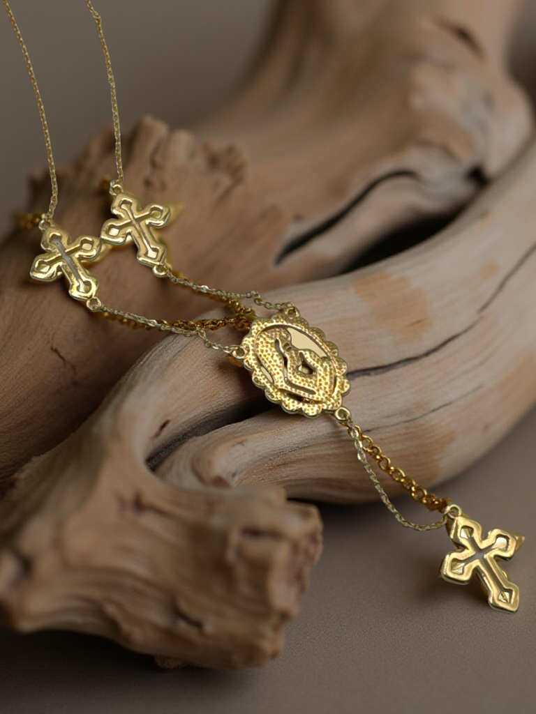 Cross & Virgin Mary Lariat Necklace