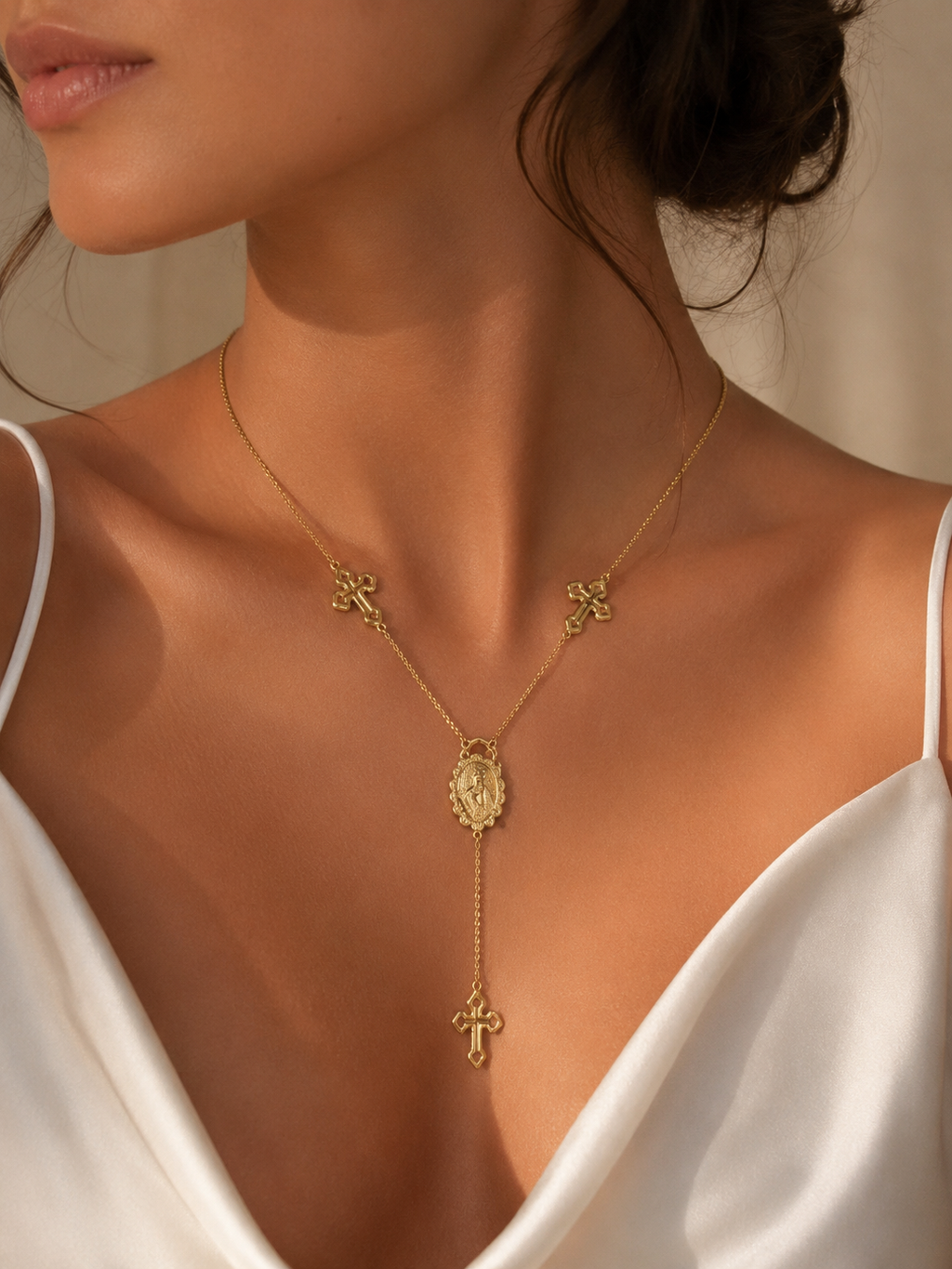 Cross & Virgin Mary Lariat Necklace