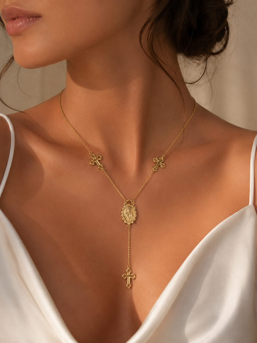 Cross & Virgin Mary Lariat Necklace