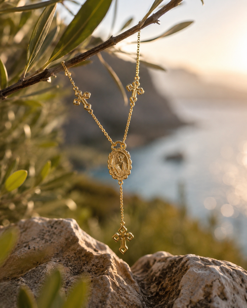 Cross & Virgin Mary Lariat Necklace